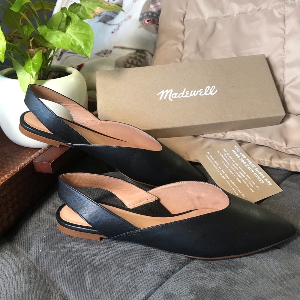 [ Madewell ] Black Leather | Sling Back | Flats